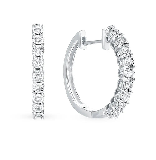 White Gold Huggie earrings with diamonds(0.18ct) Cushionblue