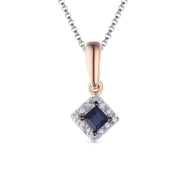 Rose Gold Princess pendant necklace with sapphires and diamonds - cushionblue