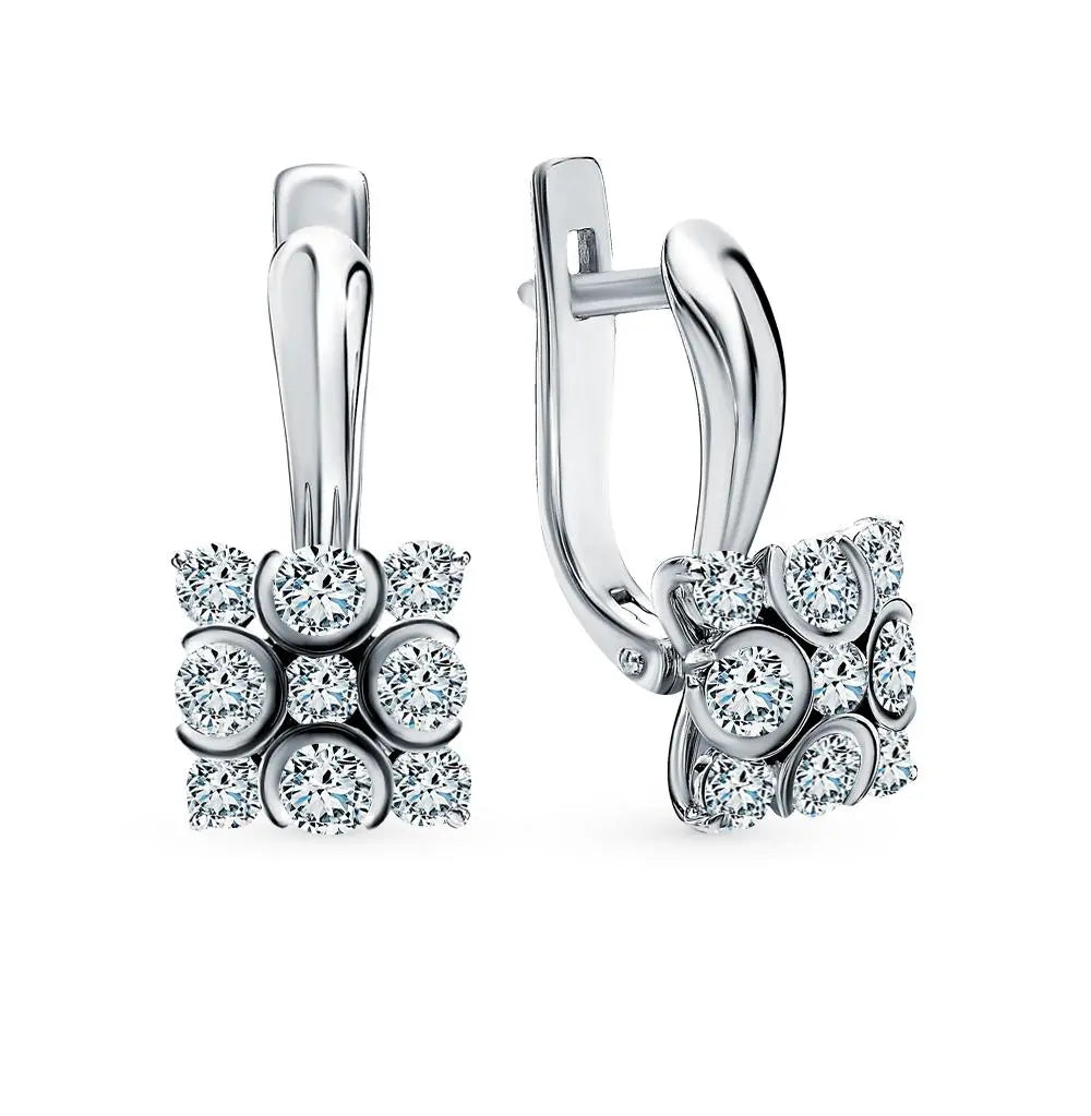White Gold Latch back  earrings with Round cut diamonds - cushionblue