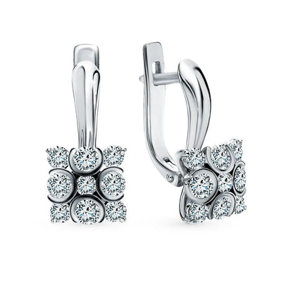 White Gold Latch back  earrings with Round cut diamonds - cushionblue