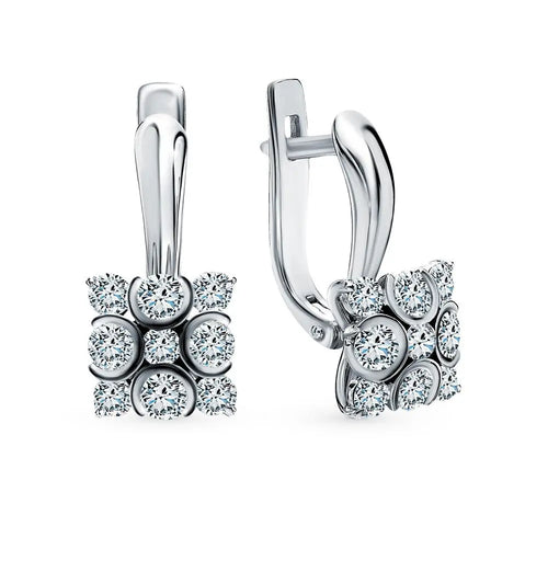 White Gold Latch back  earrings with Round cut diamonds - cushionblue