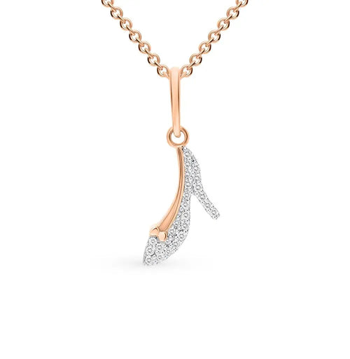 Rose Gold Heels Sandals type pendant necklace with diamonds - cushionblue