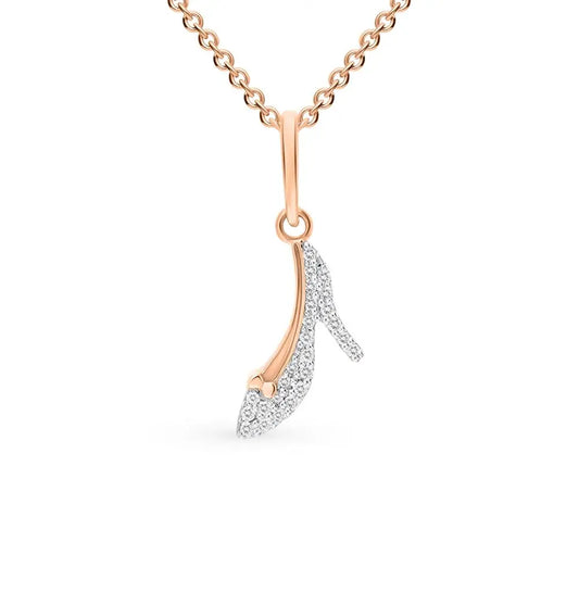 Rose Gold Heels Sandals type pendant necklace with diamonds - cushionblue