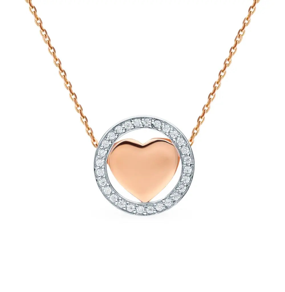Diamonds with Rose Gold Heart pendant necklace - cushionblue
