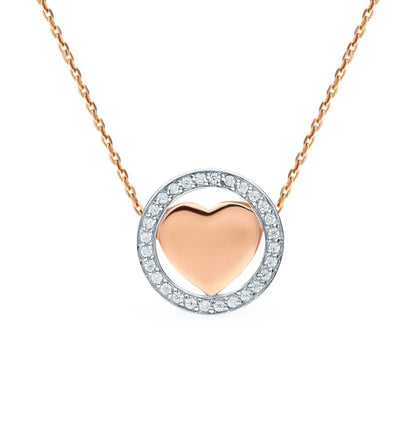 Diamonds with Rose Gold Heart pendant necklace - cushionblue