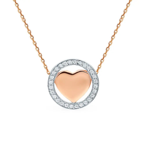 Diamonds with Rose Gold Heart pendant necklace - cushionblue