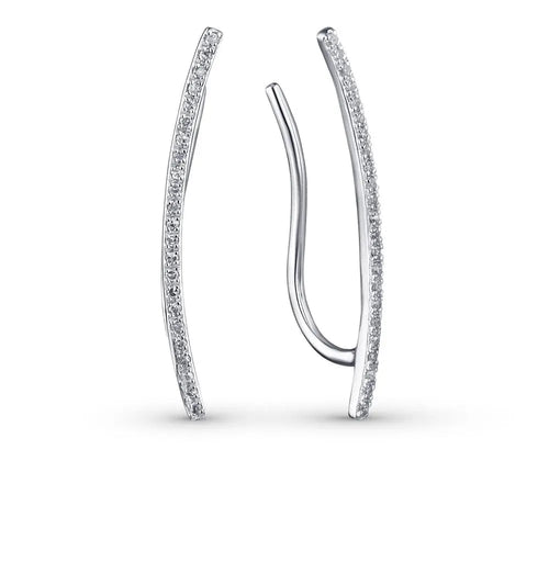 White Gold Ear cuffs earrings with diamonds(0.09 ct) - cushionblue