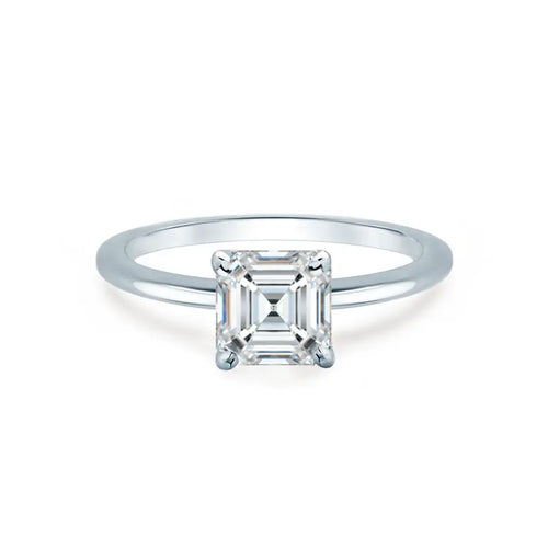 Asscher Cut White Gold Petite Pavé Plain Mount Solitaire Ring - cushionblue