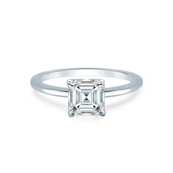 Asscher Cut White Gold Petite Pavé Plain Mount Solitaire Ring - cushionblue