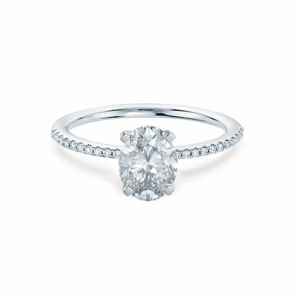 Oval Cut Petite Pavé White Gold Shoulder Set Solitaire Ring - cushionblue