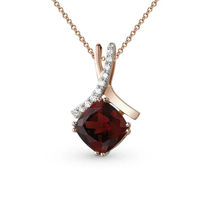 Rose Gold Cushion pendant necklace with garnet and diamonds - cushionblue