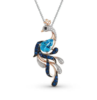 Rose Gold Pear pendant necklace with black diamond, sapphires, topaz and diamonds - cushionblue