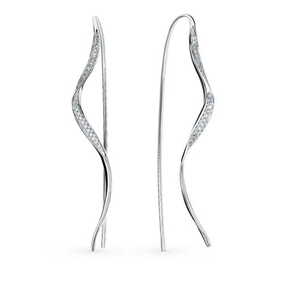 White Gold Unique string earrings with diamonds - cushionblue