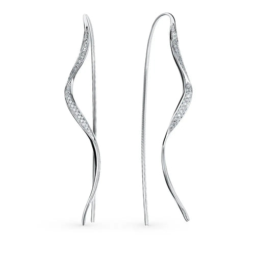 White Gold Unique string earrings with diamonds - cushionblue