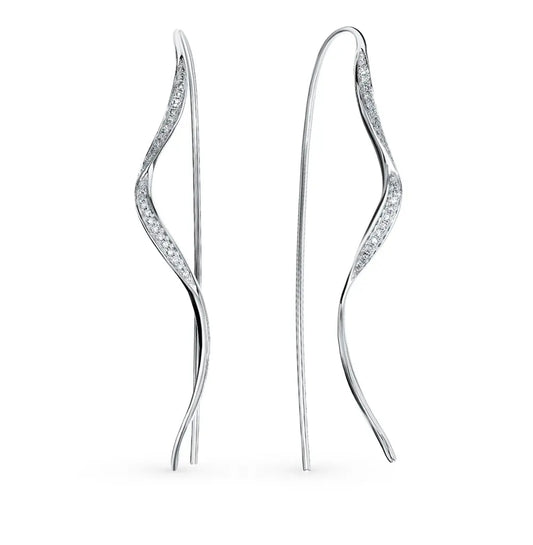 White Gold Unique string earrings with diamonds - cushionblue