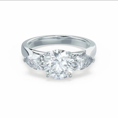 Round & Pear Cut Diamond White Gold Trilogy Ring - cushionblue