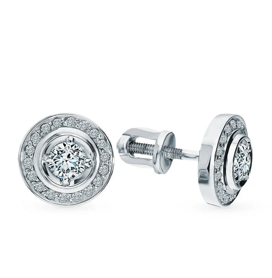 White Gold Studs with screws earrings with diamonds(0.13ct, 0.37ct) Cushionblue