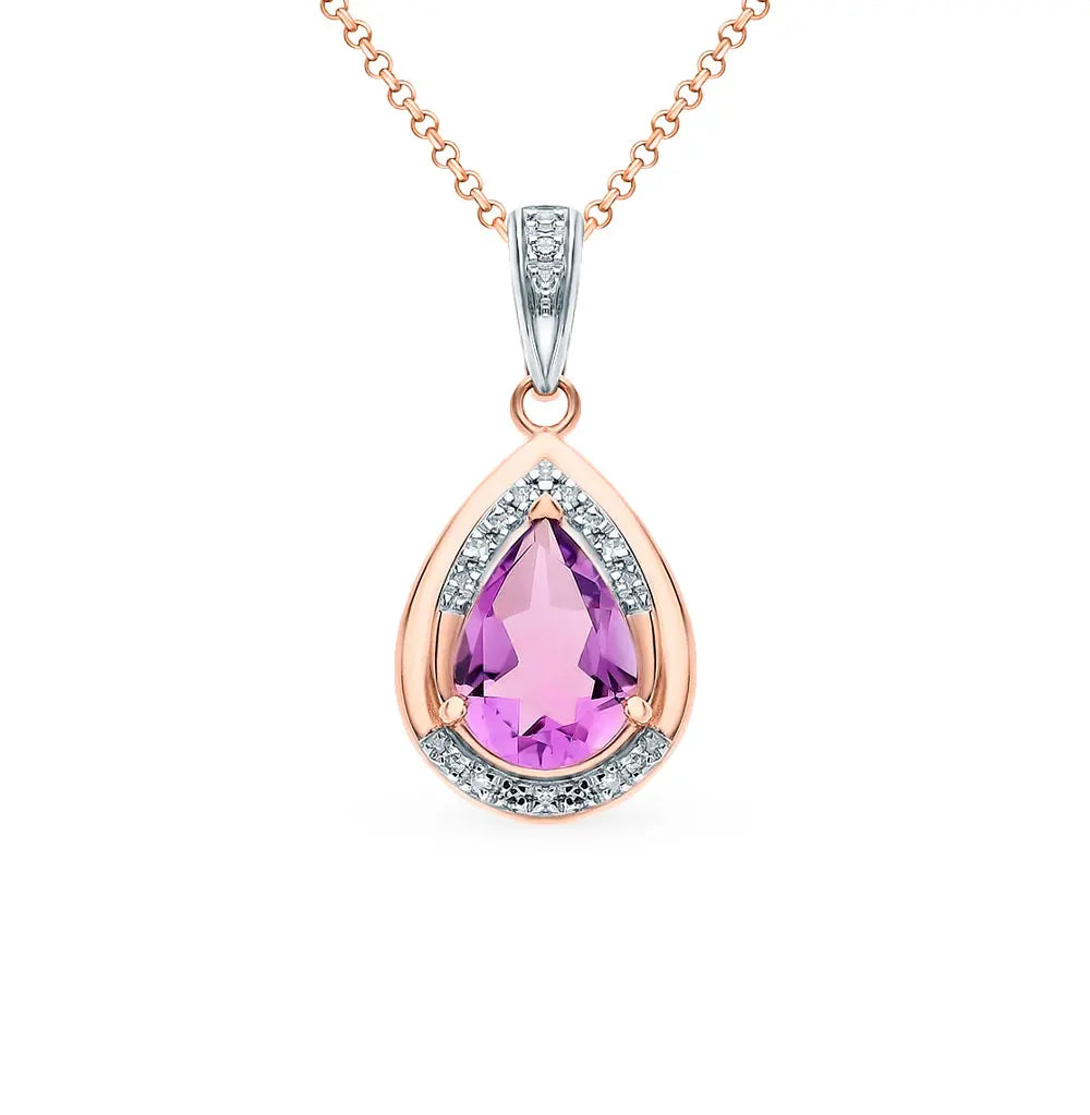 Rose Gold Pear cut diamond pendant with necklace - cushionblue