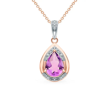 Rose Gold Pear cut diamond pendant with necklace - cushionblue