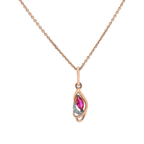 Rose Gold Marquise pendant necklace with rubies and diamonds - cushionblue