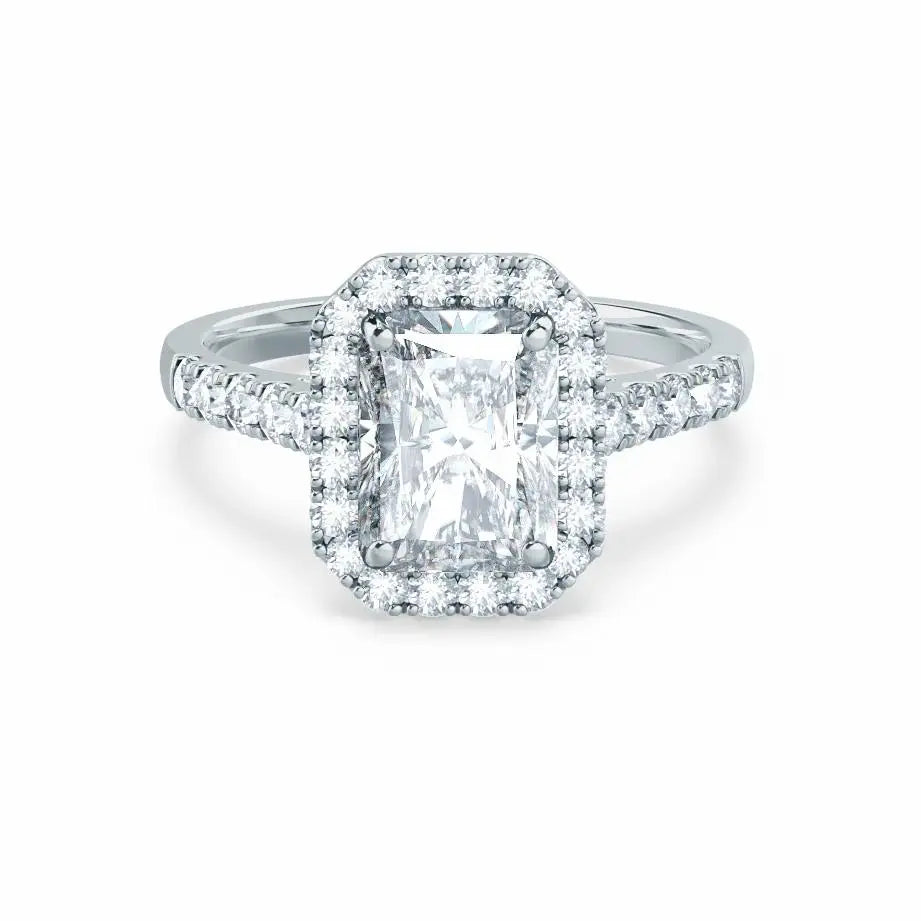 Radiant cut Natural Diamond Platinum Halo Ring - cushionblue