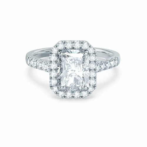 Radiant cut Natural Diamond Platinum Halo Ring - cushionblue