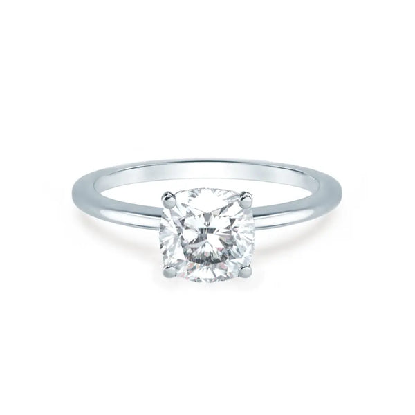 Cushion Cut White Gold Petite Pavé Plain Mount Solitaire Ring - cushionblue