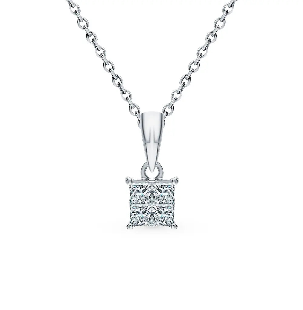 White Gold Square pendant necklace with diamonds - cushionblue