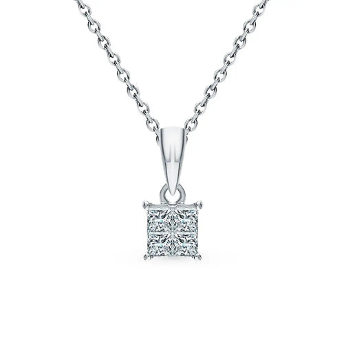 White Gold Square pendant necklace with diamonds - cushionblue