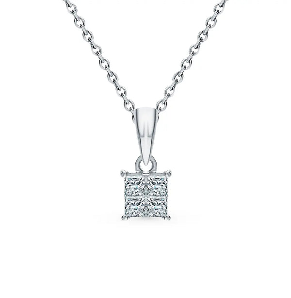 White Gold Square pendant necklace with diamonds - cushionblue