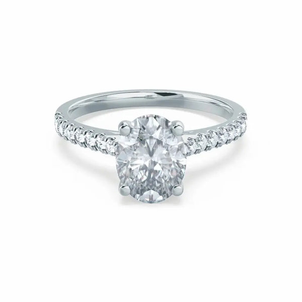 Oval cut Natural Diamond Platinum Shoulder Set Ring - cushionblue