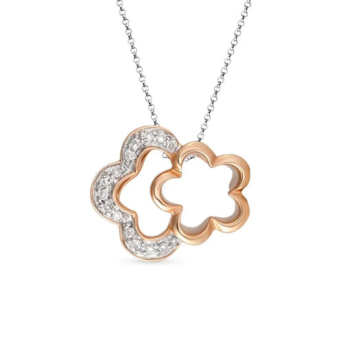 Rose Gold Flower shape pendant necklace with diamonds - cushionblue