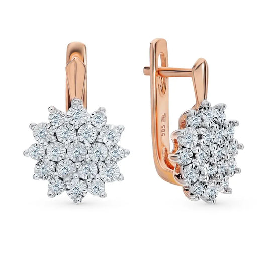 Rose Gold Latch back Flower shape earrings with diamonds - cushionblue