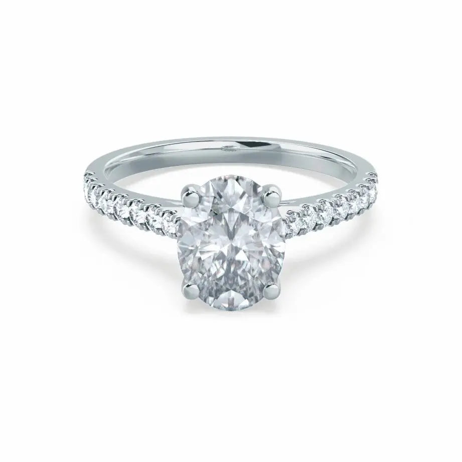 Oval cut Natural Diamond White Gold Shoulder Set Ring - cushionblue