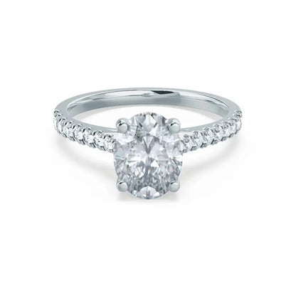 Oval cut Natural Diamond White Gold Shoulder Set Ring - cushionblue