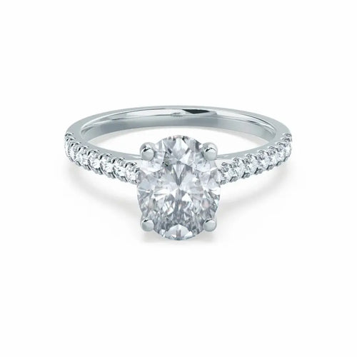 Oval cut Natural Diamond White Gold Shoulder Set Ring - cushionblue