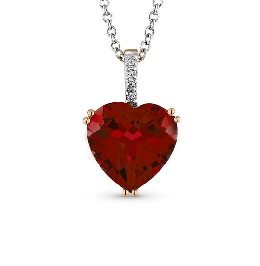 Rose Gold Heart pendant necklace with garnet and diamonds - cushionblue