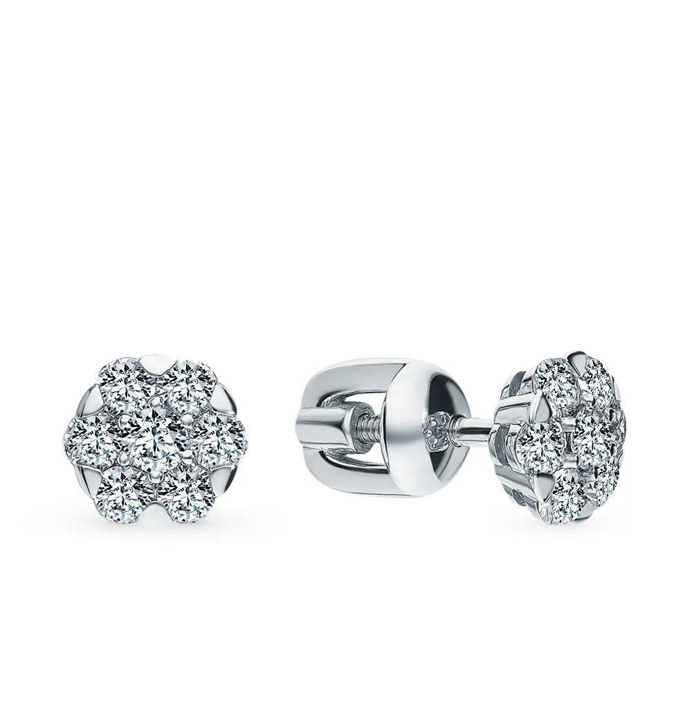 White Gold Studs with screws earrings with diamonds(0.70ct, 0.14ct) Cushionblue