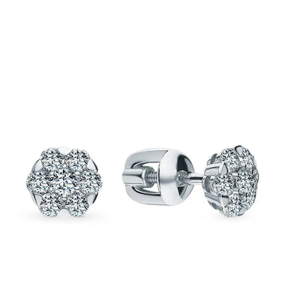 White Gold Studs with screws earrings with diamonds(0.70ct, 0.14ct) Cushionblue