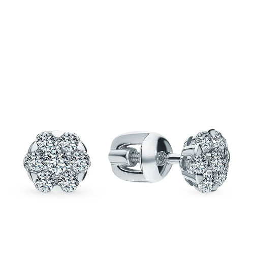 White Gold Studs with screws earrings with diamonds(0.70ct, 0.14ct) Cushionblue