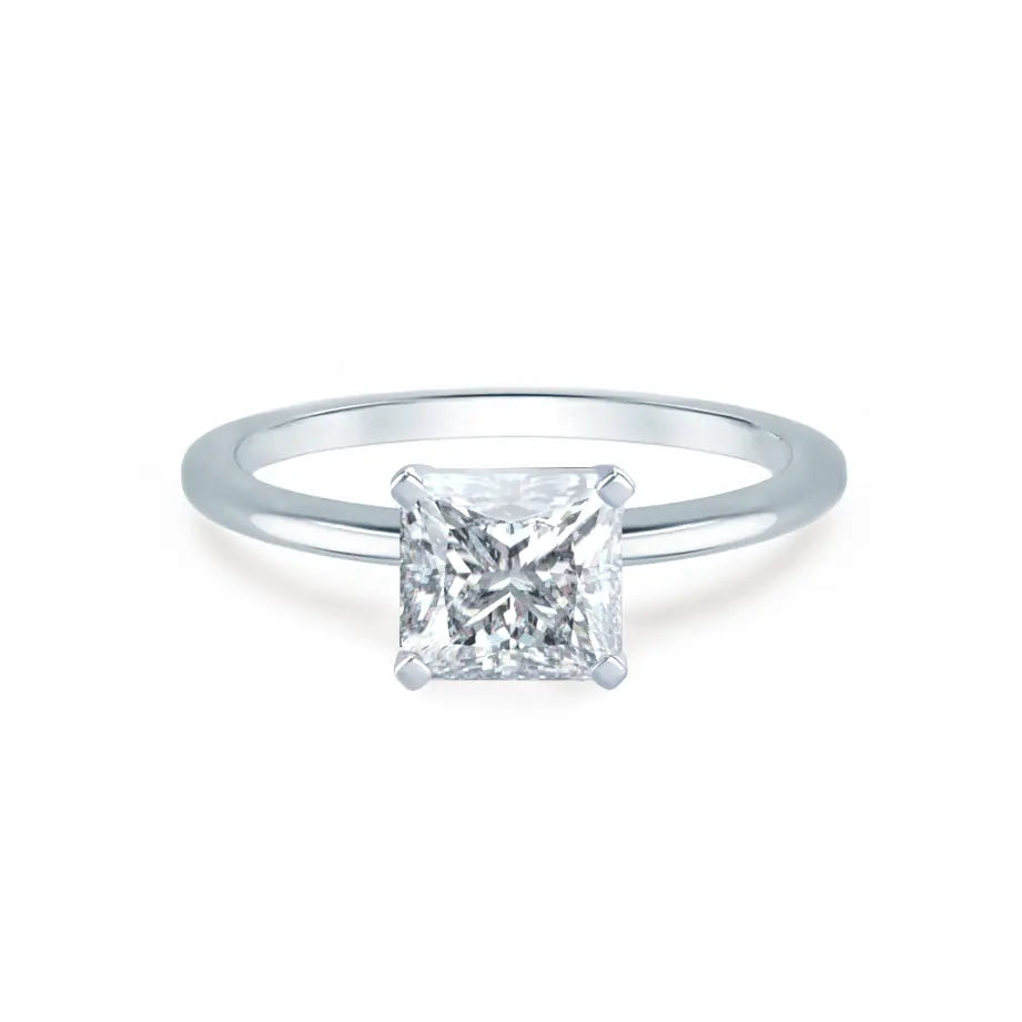 Princess Cut White Gold Petite Pavé Plain Mount Solitaire Ring - cushionblue