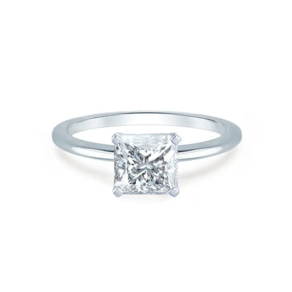 Princess Cut White Gold Petite Pavé Plain Mount Solitaire Ring - cushionblue