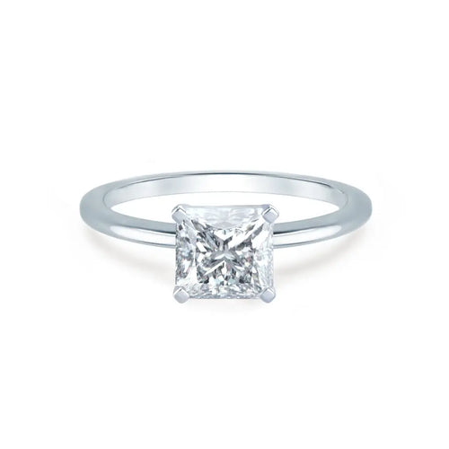 Princess Cut White Gold Petite Pavé Plain Mount Solitaire Ring - cushionblue