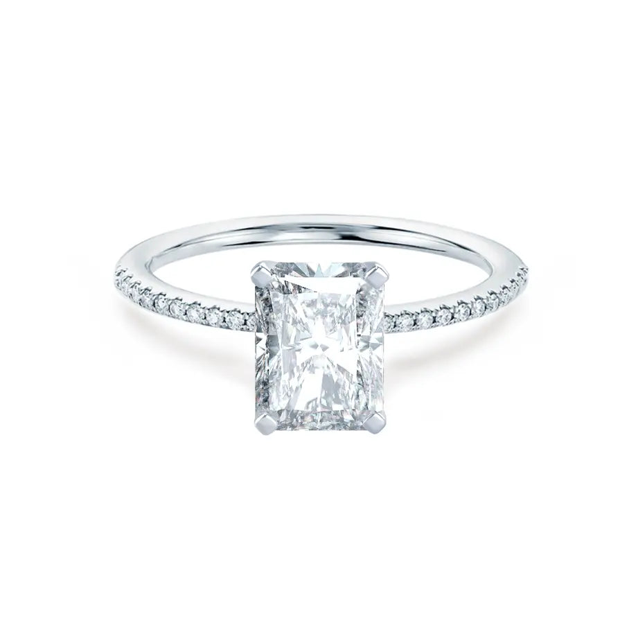 Radiant Cut White Gold Petite Pavé Shoulder Set Solitaire Ring - cushionblue