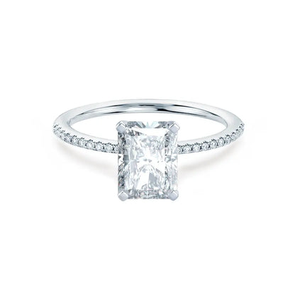 Radiant Cut White Gold Petite Pavé Shoulder Set Solitaire Ring - cushionblue