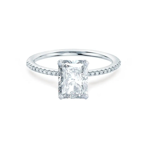 Radiant Cut White Gold Petite Pavé Shoulder Set Solitaire Ring - cushionblue