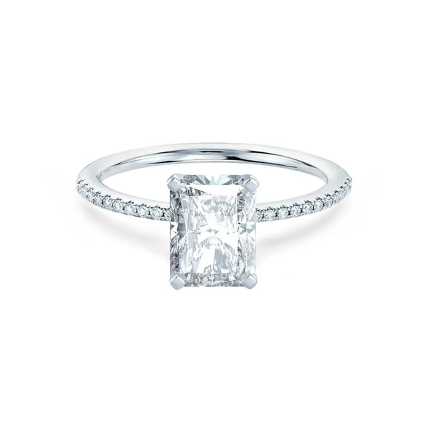 Radiant Cut White Gold Petite Pavé Shoulder Set Solitaire Ring - cushionblue