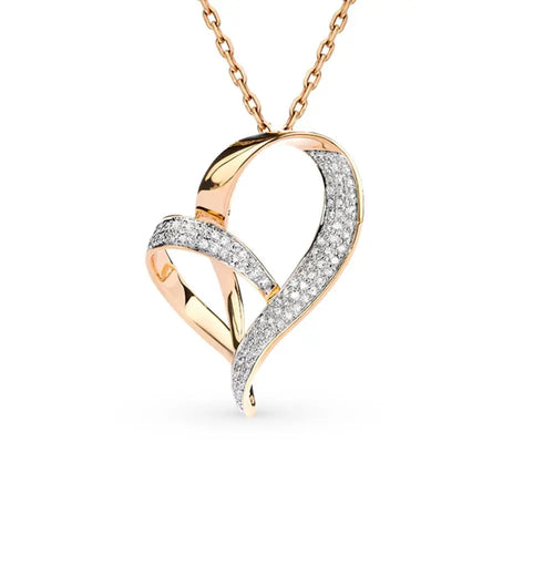 Heart shape Rose Gold pendant necklace with diamonds - cushionblue