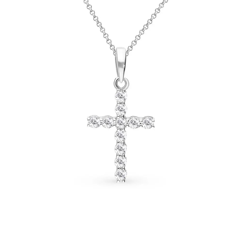 Diamonds with white Gold cross pendant necklace - cushionblue