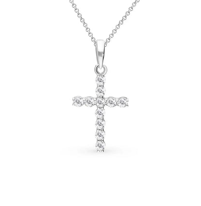 Diamonds with white Gold cross pendant necklace - cushionblue